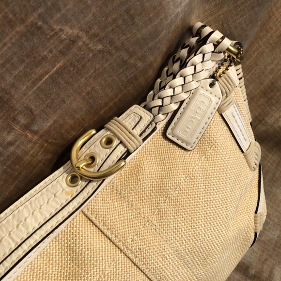Coach White Leather & Angora Straw Purse - Picture 8 of 11